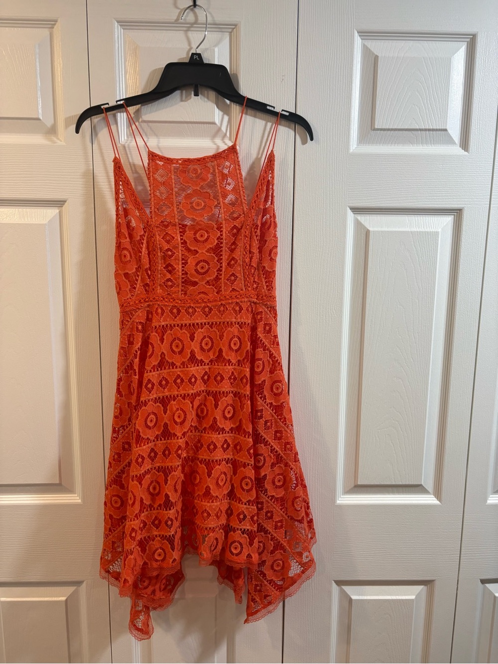 Lace Handkerchief Hem Mini Dress Burnt Orange Women’s Size 4 Boho Festival - Picture 2 of 4